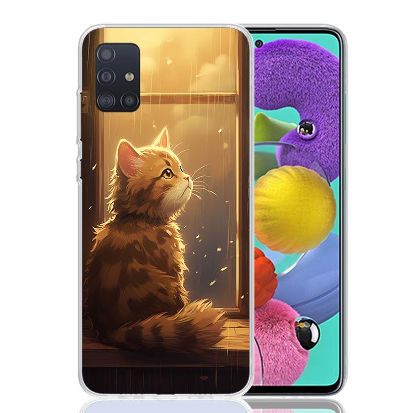 

Anime Cat Rain Animal Phone Case For Samsung Galaxy A52 A32 A22 A12 A02S A50S A30S A51 A31 AA71 Note 20 Ultra 10 S10 Plus Galaxy Samsung A52