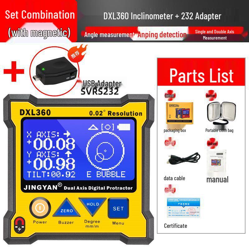 Jingyan DXL360S Dual-Axis Digital Level & Inclinometer with High-Precision Gyroscope and Lithium Battery