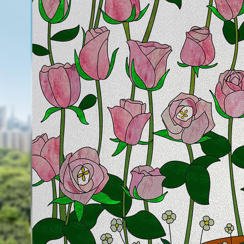 

Розовая витражная пленка для окон, непрозрачная пленка для защиты конфиденциальности в ванной, туалете, самоклеящиеся наклейки для окон в стиле ретро 50x80cm