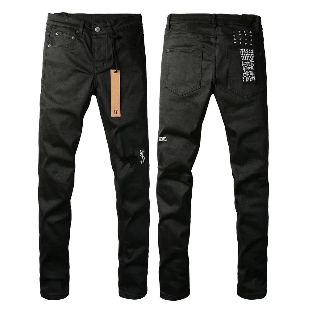 VibeStreet New Jeans Men Paint Hole Trendy American High Street Trend Low Rise Stretch Skinny Pleated Ripped Jeans