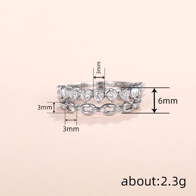 Anello Semplice in Zircone Set da Due Pezzi, Gioielli alla Moda per Abbinamenti Quotidiani, Popolare