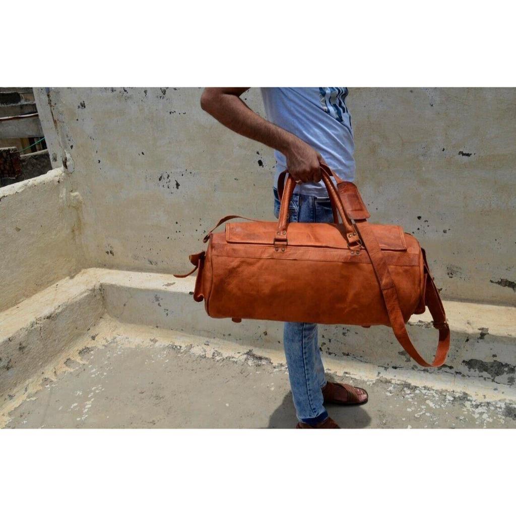 Nuevo bolso de viaje Goat para hombre, grande, de cuero genuino, para fin de semana, noche o viaje.