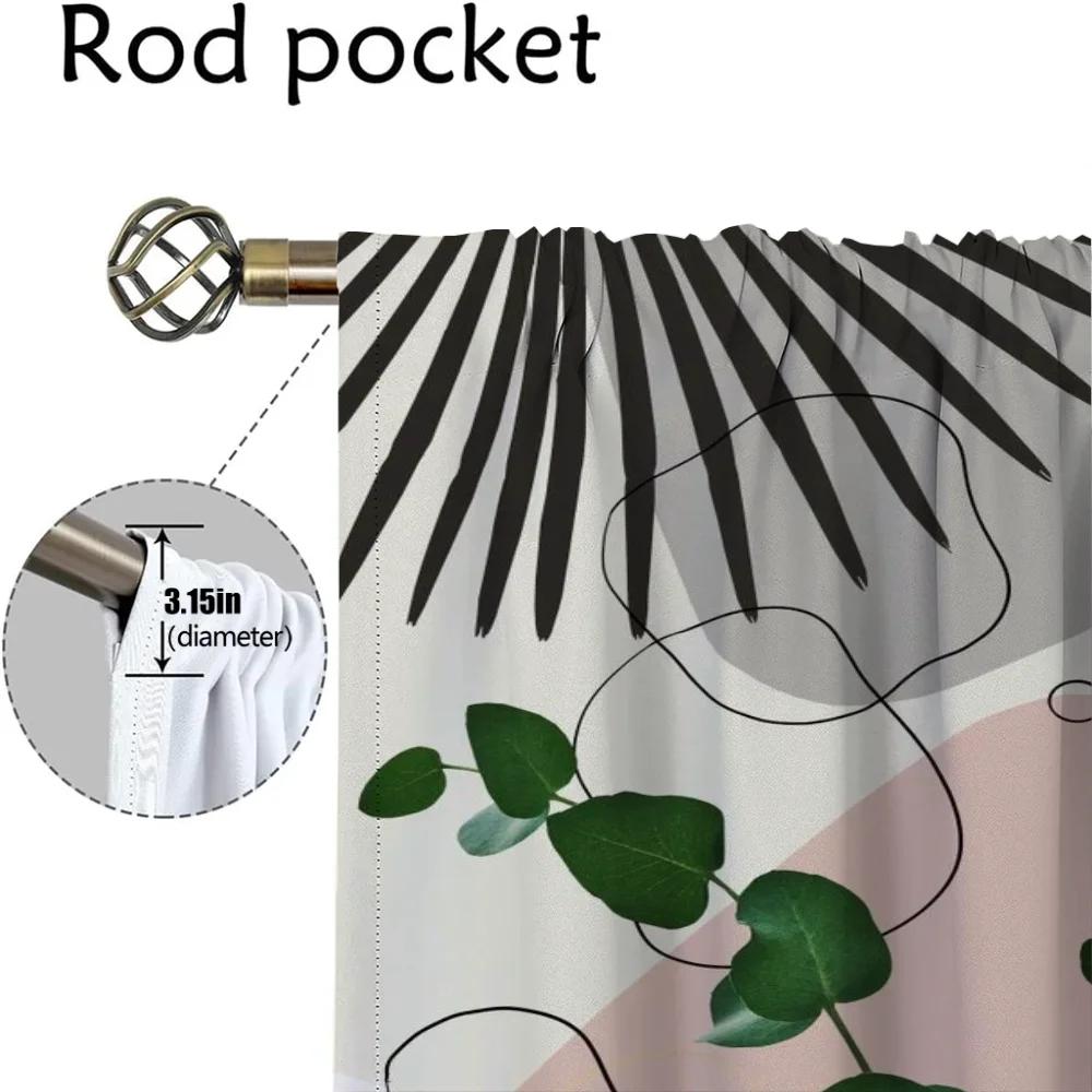 Eucalyptus Fan Palm Modern Living Room Curtains 2 Pieces Partition Curtains for Bedroom Window Curtain Shades Kitchen Blackout