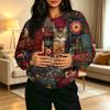 Women's Casual Crewneck Vintage Print Long Sleeve Sweatshirt with Front Pocket