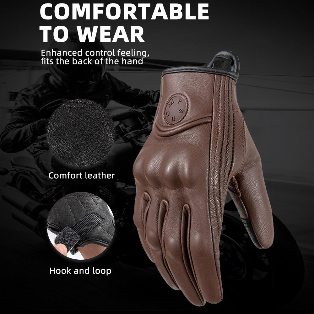 Cycling anti-drop gloves summer touch screen sheepskin retro locomotive men's and women's knight equipment