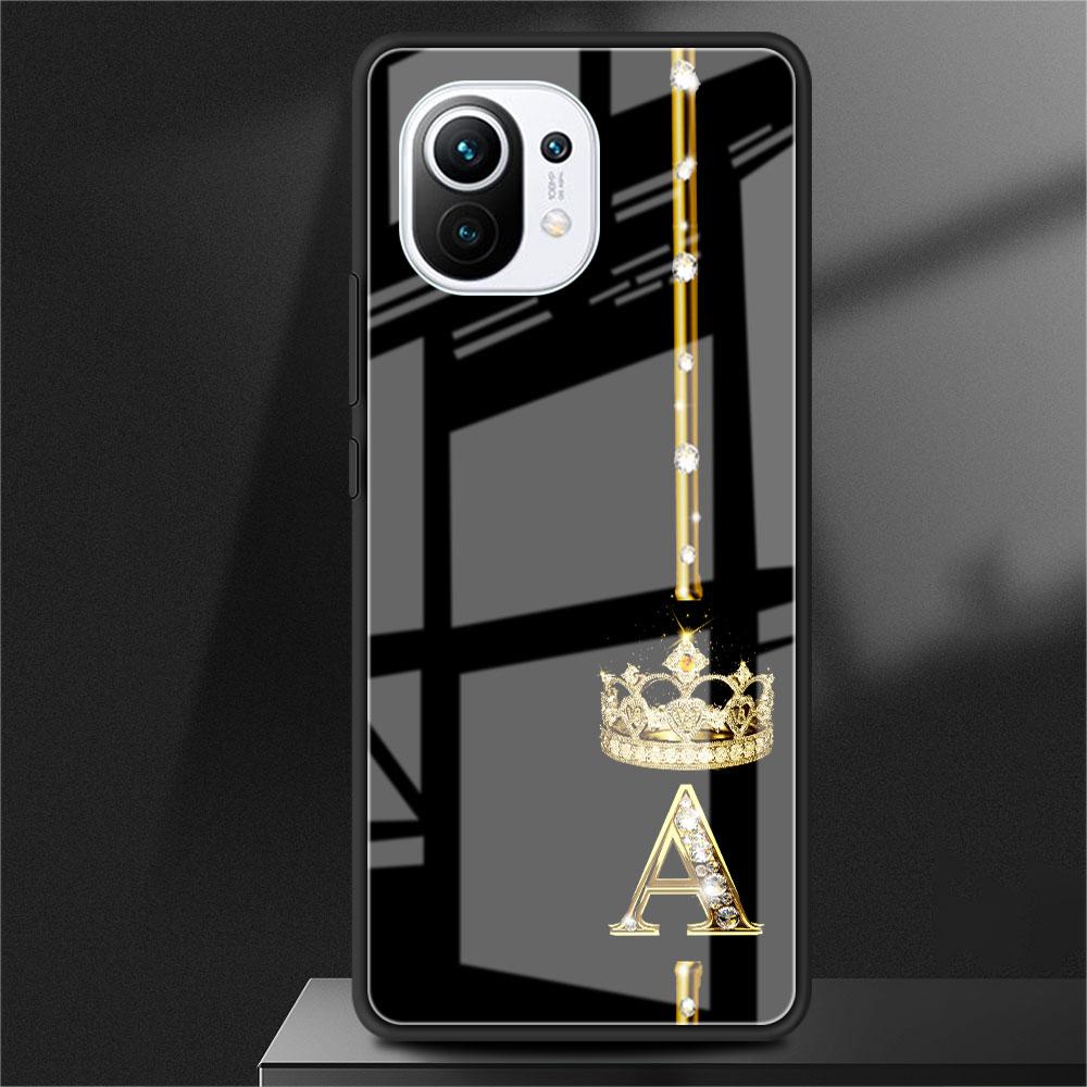 Custodia in vetro con 26 lettere ABC in oro rosa per Xiaomi Poco X3 NFC 11 Lite 11T F3 M3 Redmi Note 11 10 9 8 Pro 10S 9S 9A 9C Cover per telefono