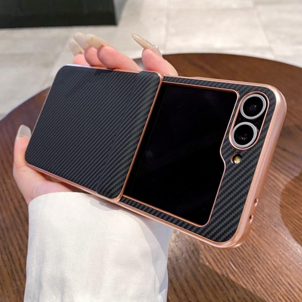 For Samsung Galaxy Z Flip 7 6 5 4 Electroplated Carbon Fiber Texture Matte Shockproof Anti-Drop Folding Hard PC Protective Case