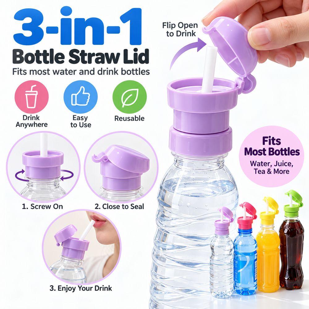 Reusable Straw Bottle Straw Lid Wide Opening Beverage Bottle Cap Daily Drinking Use