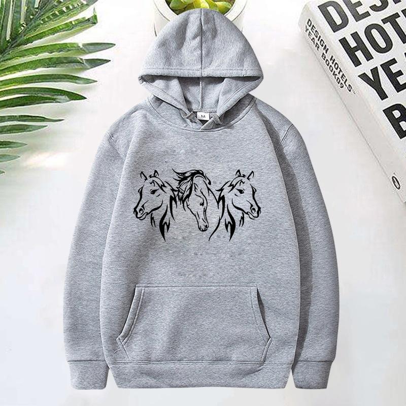 New Horse Head Pattern Print Hoodies For Women Fashion Casual Sports Sweatshirts Ladies Pullovers Tops