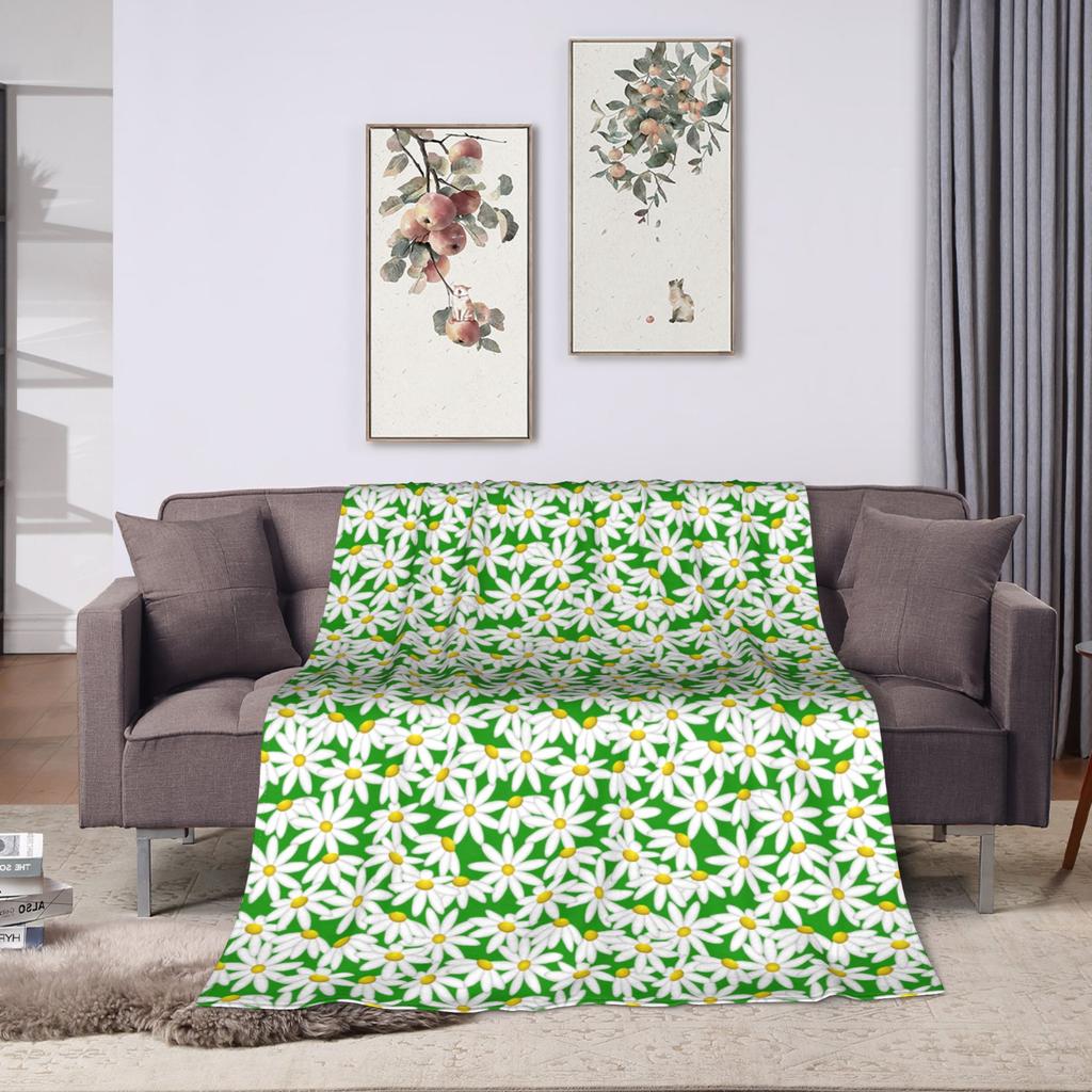 Warm Soft Throw Blanket Travel Office Daisy On a Green Background Pattern Blankets Flannel Bedspread For Outdoor Sofa Bed Cover