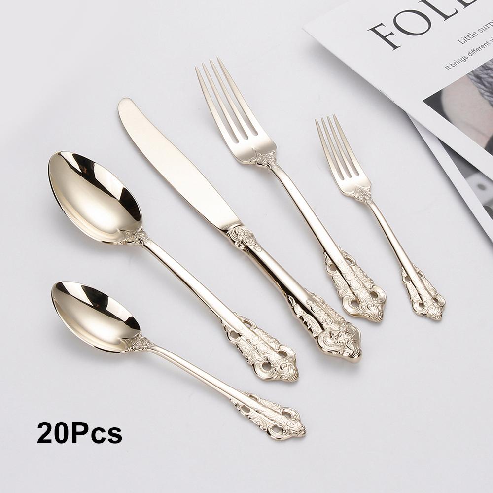 30 Pieces Gold Plated Luxury Cutlery Set Stainless Steel Vintage Western Tableware Sliver Knife Spoon Fork Set Kitchen Utensils