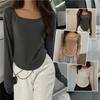 Nová nepravidelná elegantní trička s dlouhým rukávem ženy s čtvercovým límcem ležérní štíhlý top dámský elegantní vintage streetwear pevná trička