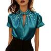 Women S Fashion Satin Short Sleeve Beaded Casual Shirt