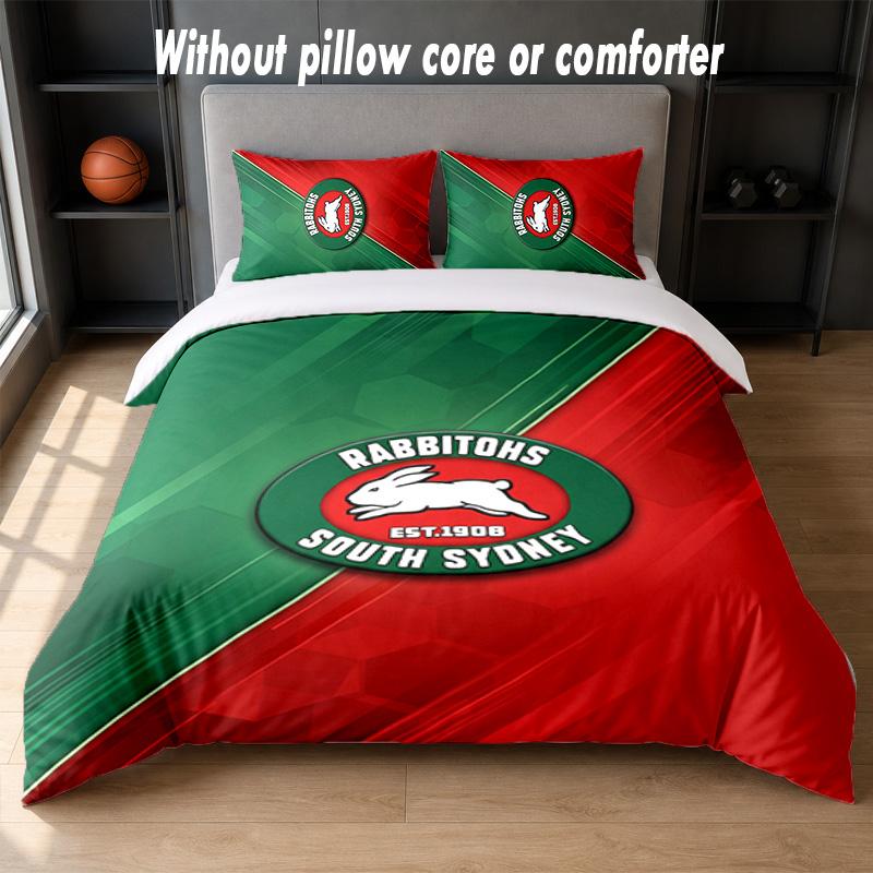 South Sydney Rabbitohs Design Set Biancheria da Letto 1 Copripiumino + 2 Federe Morbido Traspirante Biancheria da Letto per la Casa