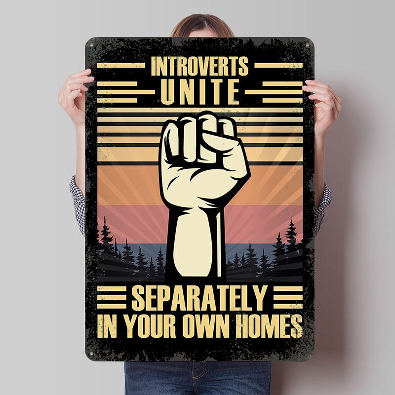 

Introverts Unite Funny Quote Poster Customized Wall Art Vintage Metal Signs Retro Tin Plaque for Man Cave Bar Accessories Home 7.9x11.8In(20x30cm)