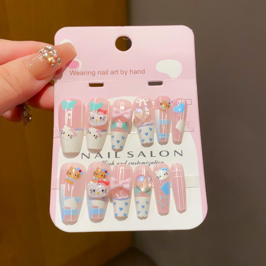 

Детские длинные носимые наклейки для ногтей с желейным клеем - Милый, свежий и съемный нейл-арт для девочек