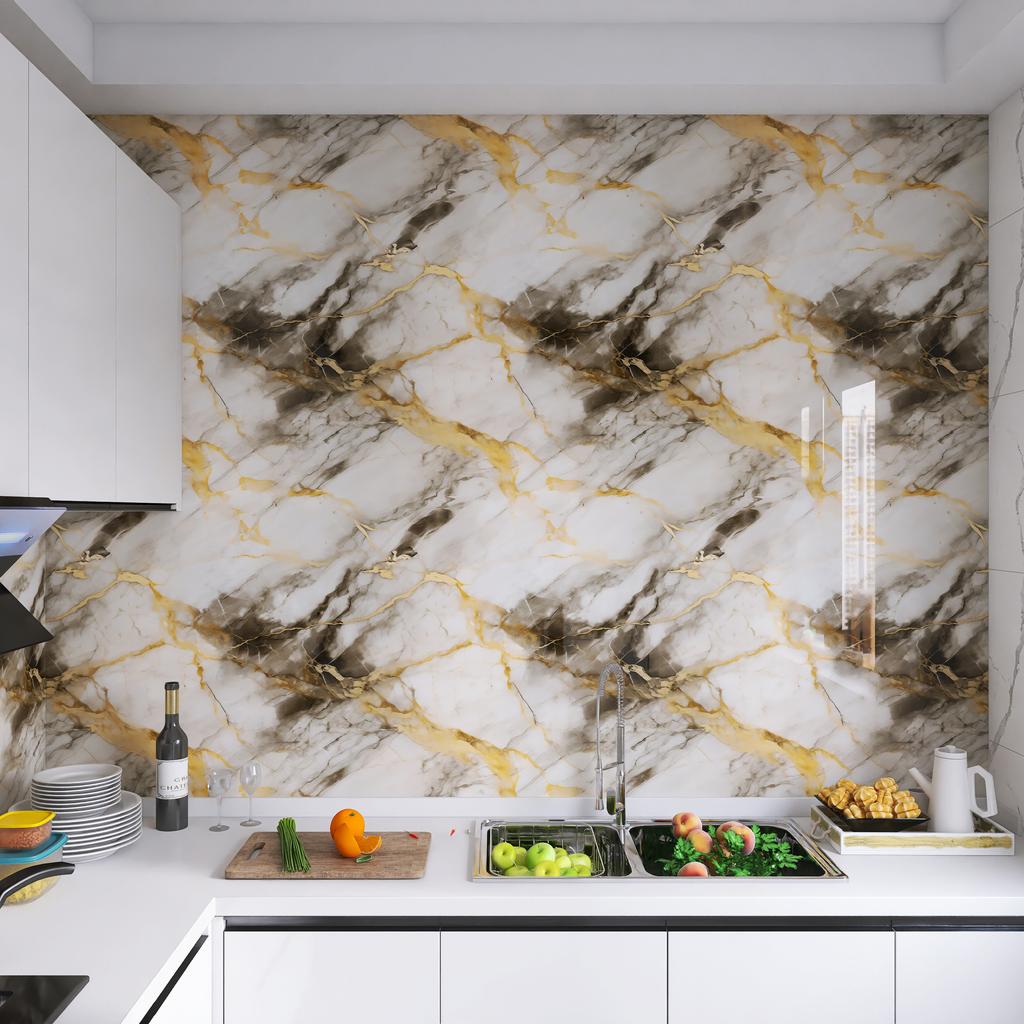 Kitchen Marble Wall Stickers Waterproof and Oil-proof Thick Stickers Stove Countertop Protective Film Self-adhesive Wallpaper