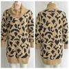 Women Casual Leopard Print Knit Sweater Dress Spring Fall Loose Waist Straight Collar Full Sleeve Above Knee Mini S-L