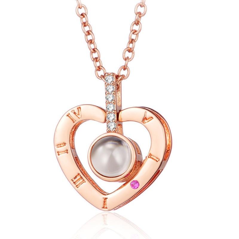 100 Languages Projection Necklace for Women 520 Valentine's Day Gift Heart Pendant Heartbeat Dynamic Heart