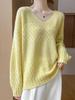 Women's Cashmere V-Neck Hollow Jacquard Pullover Sweater, Autumn/Winter Collection