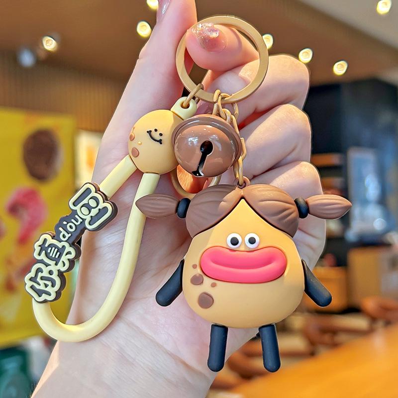 Adorable Fluffy Potato-kun Keychain with Sausage Mouth Pendant