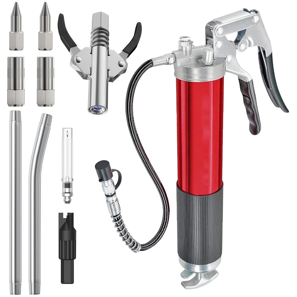 Grease Gun Kit with Hose Coupler Lube Grease Guns Tool for 14 Oz Grease Tube - 8000 PSI Pistol Grip Heavy Duty Grease Gun