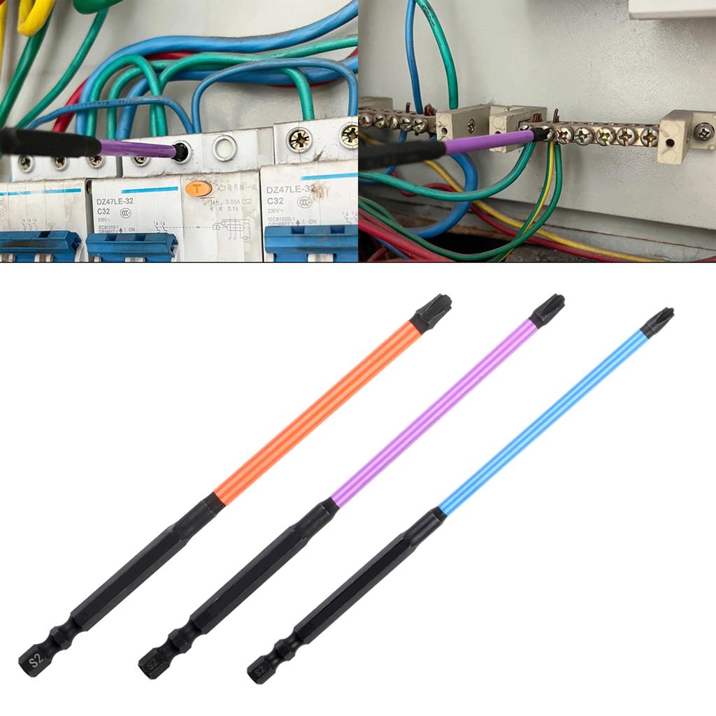 3 Stück Kreuzschlitzschraubendreherbit FPH1 FPH2 FPH3 150mm Bithalter Elektriker Elektrowerkzeug Hohe Härte Schraubendreherbit