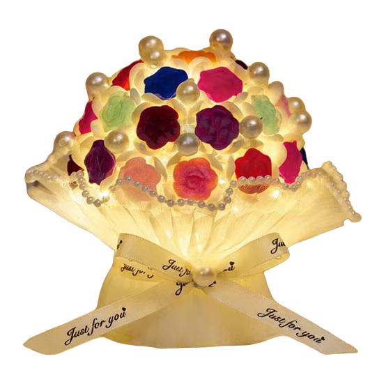 DIY Flocking Rose Night Light Kit Handmade Faux Pearl Flower Bouquet Decorative Lamp Home Office Bedroom Ornament Valentine's Day Gift