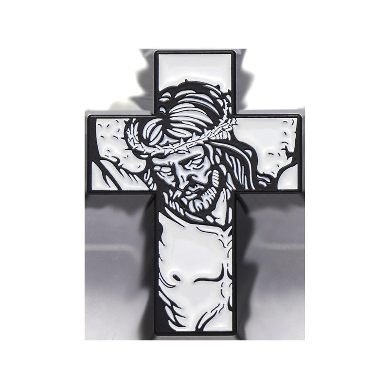 

Decorative Cross Brooch With Unique Character Motif In Contemporary Black And White XZ9646