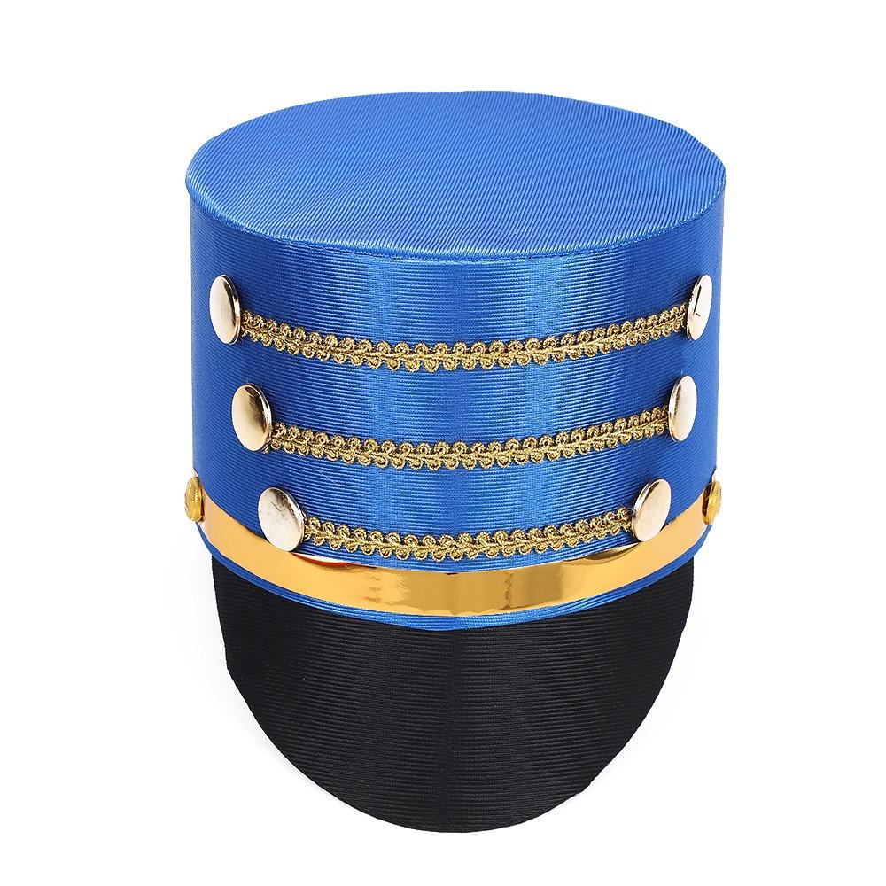 

Wide Brim Hat-nutcrackers Breathable Cosplay Show Drum Major Master Hats Gold Trim Strips Soldier Top Cap синий