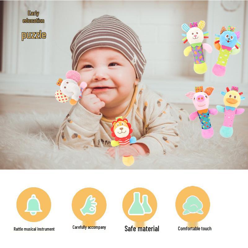 EarthMama Animal Hand Rattle Toy with BB Device - Early Education & Soothing Doll for Infants