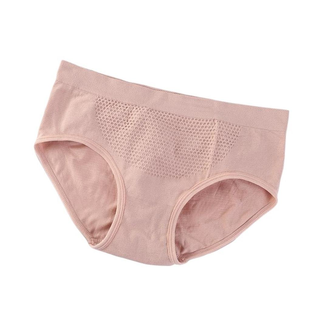 3-Pack Women’s Breathable Cotton Panties Honeycomb Weave Seamless Soft Underwear Gray Pink Nude