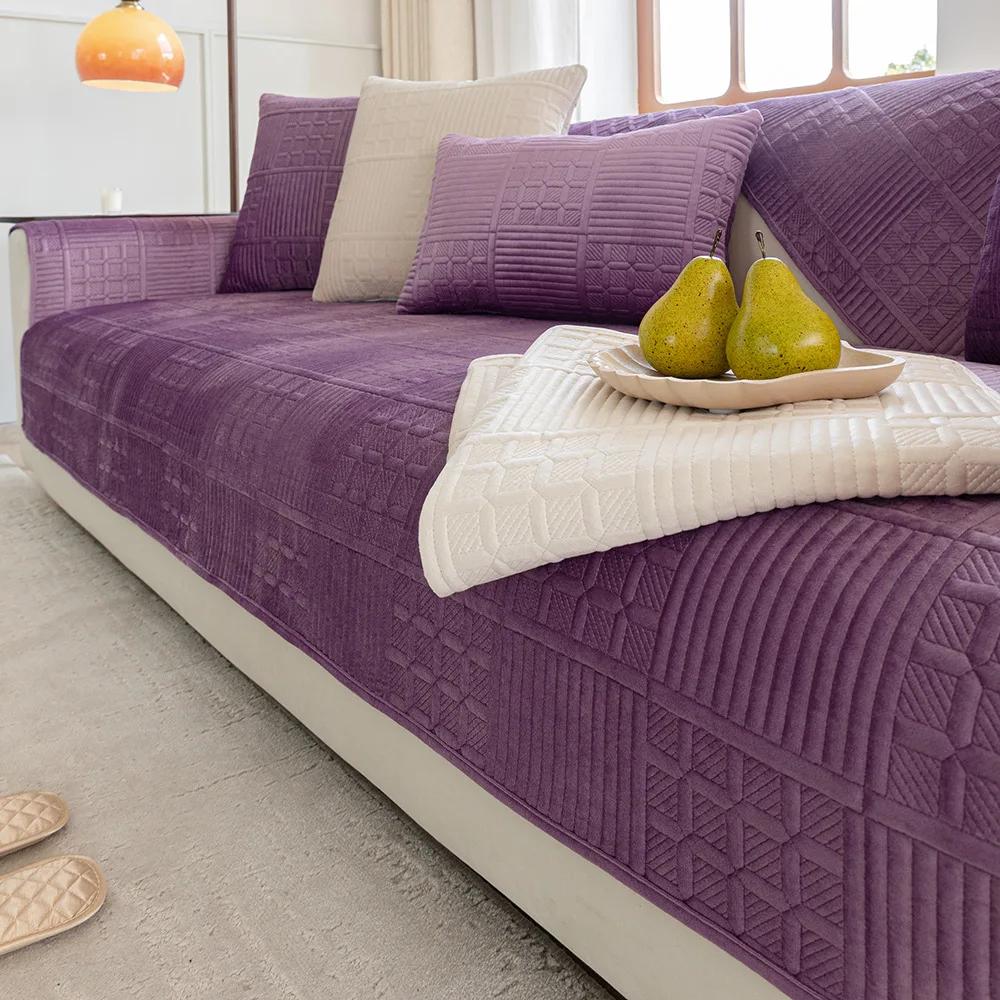 Noord-Nederlandse Fluwelen Quiltbankhoes Antislip Bankhoes Winter Universeel Bankkussen Effen Kleur Eenvoud Bankkussen