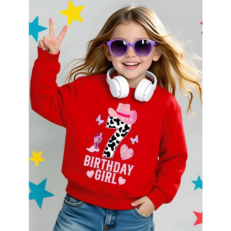 European sizes Kids' Casual Sweatshirt Printed Round Neck Pullover, Pink CowKid Birthday Kid Number Seven, Casual Comfortable