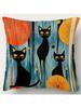 1Pc Mid-Century Black Cat Throw Pillow Cover, 2D Double-Sided Print Soft Polyester Cushion Case For Home Sofa Bedroom Car Decor