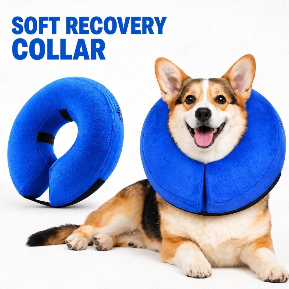 1Pc Soft Inflatable Dog Cone Collar Alternative for Small Medium Large Dogs, Neck Recovery E-Collar Donut Collar After Surgery