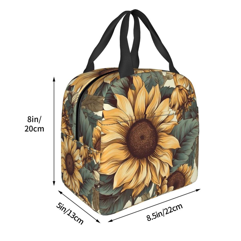 Golden Sunflower Cluster Vintage Botanical Drawing Insulated Lunch Bag for Women Office Cooler Thermal Food Box Tote Lunch Boxes