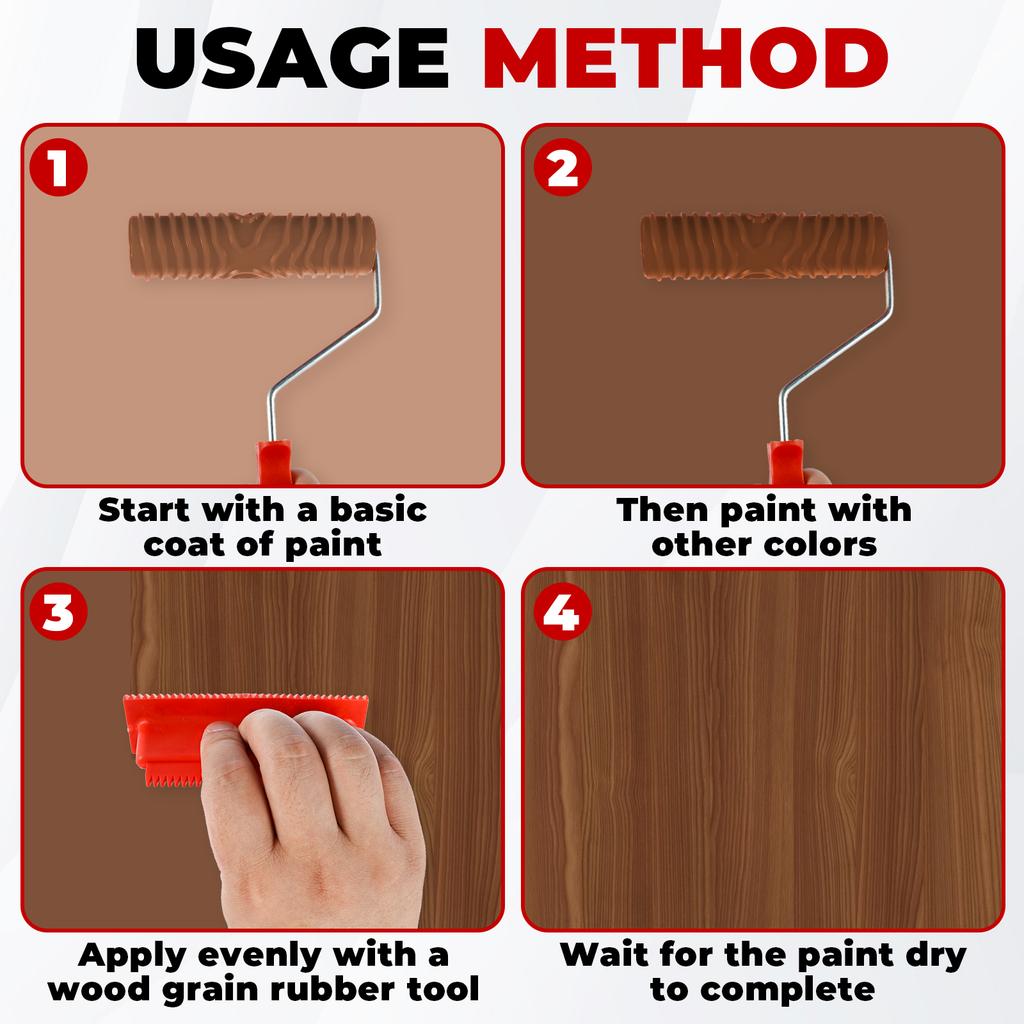 5/6Pcs Wood Graining Tool Professional Wood Grain Patterns Paint Tool Set Rubber Wood Grain Painting Roller with Handle for Wall