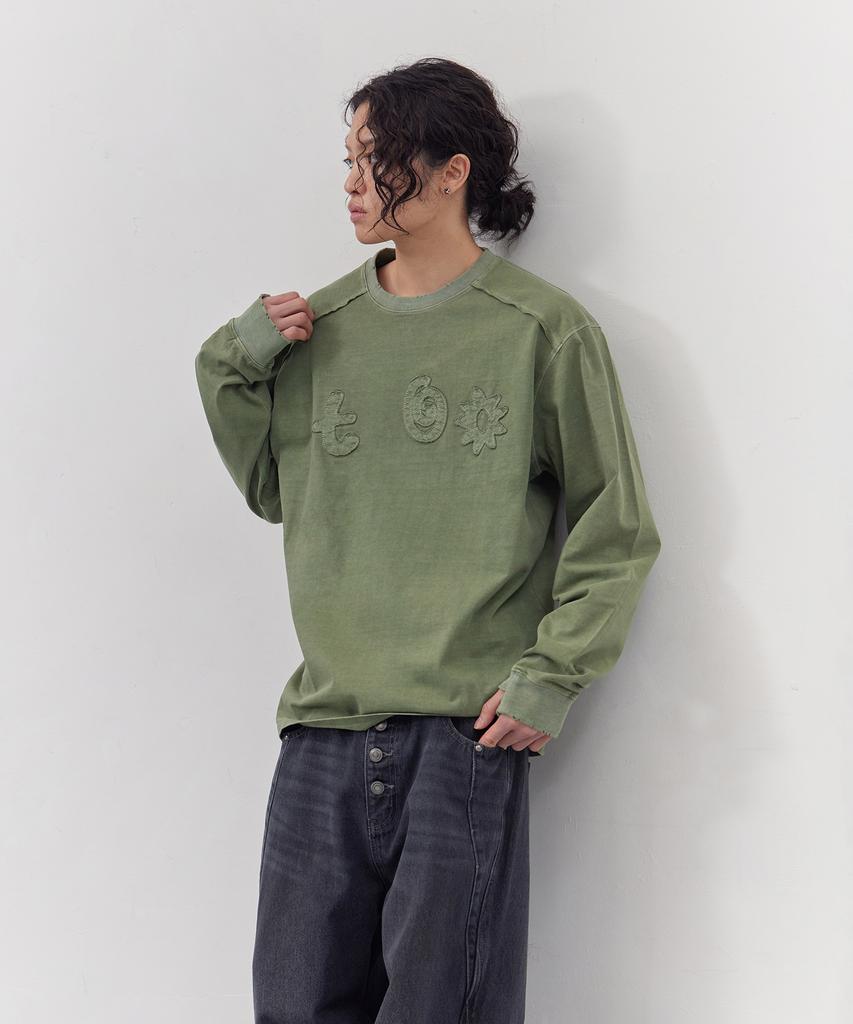 Tonilolenseu Pigment Applique Long Sleeve Washed Green