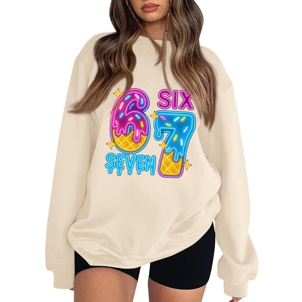 Women's Fashionable Casual Long-Sleeved Round-Neck Printed Pullover Sweatshirt
