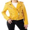 Noora Women Lambskin Yellow Leather Jacket, Motorcycle Biker Leather Jacket, Belted Western Jacket