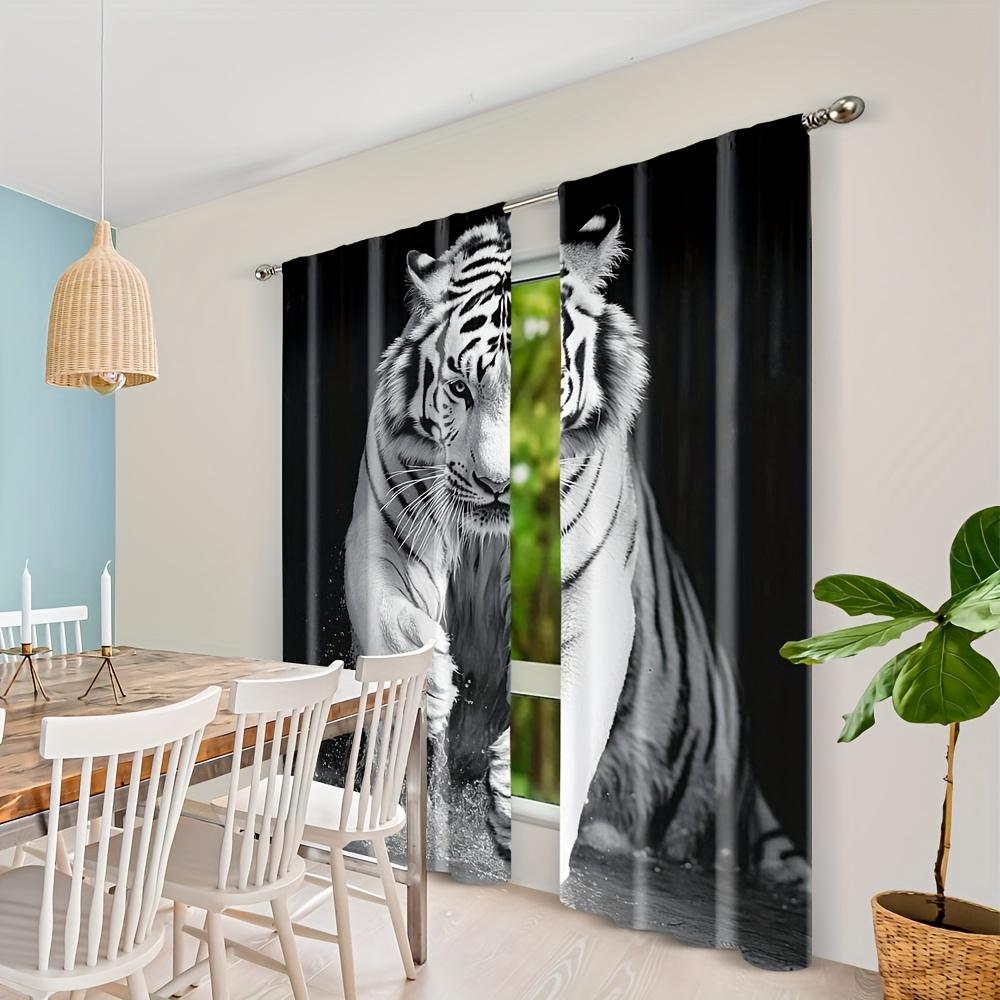 White Tiger Print Curtains Polyester Fabric Suitable Bedroom Living Room Decoration Made Of Machine Washable Great Decor