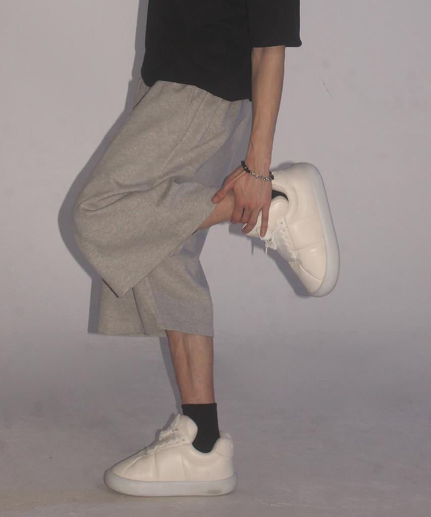SOMEPLACE MAN Basic Bermuda Wide Fit Elastic Waist Sweat Oversized Training Cropped Pants_2 Colors