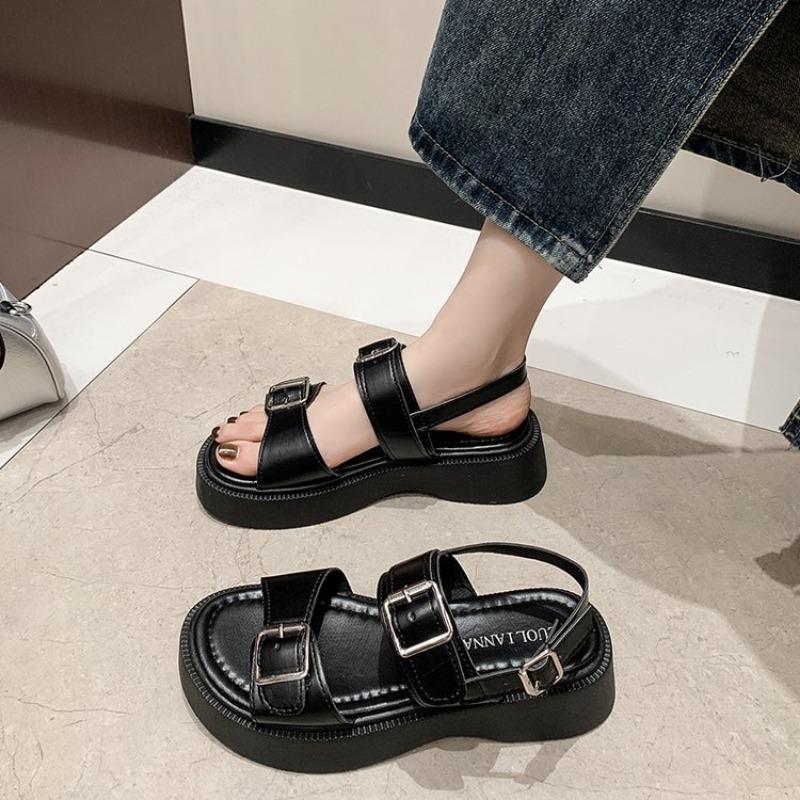

Platform sandals summer fashion new breathable round head beach shoes outer wear heightening casual sandals 35 чёрный
