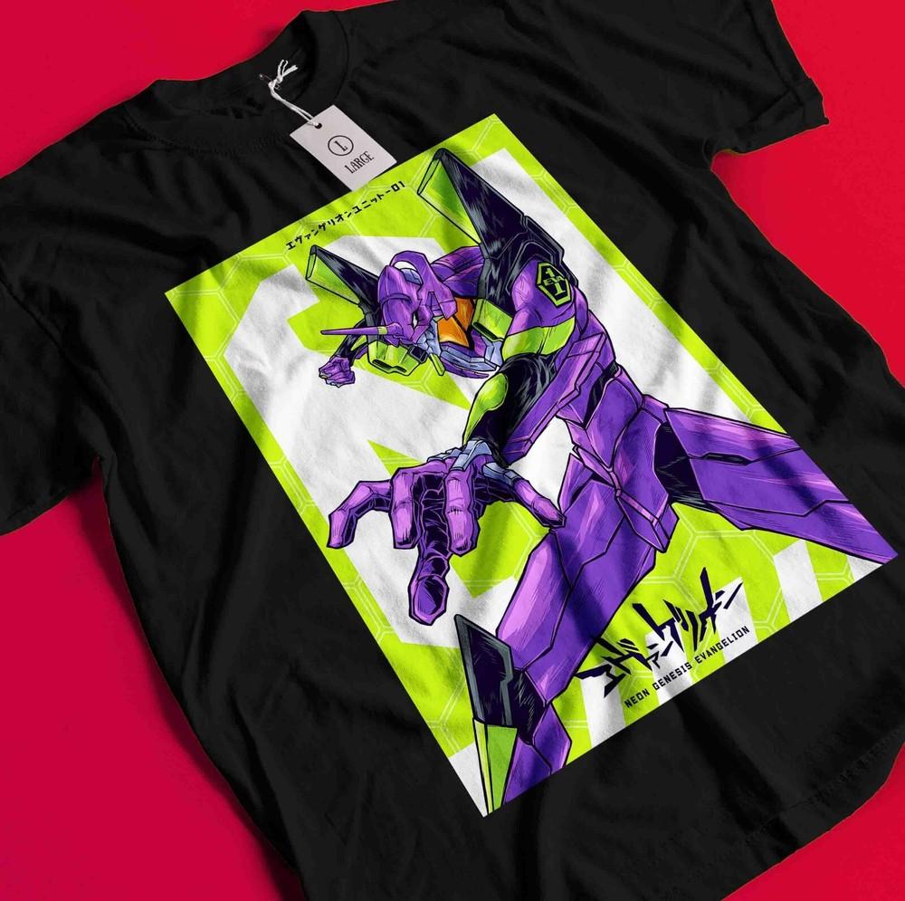 Neon Genesis Evangelion T-shirt Eva Unit 01 Japanese Black Anime Shirt All Size BB1023
