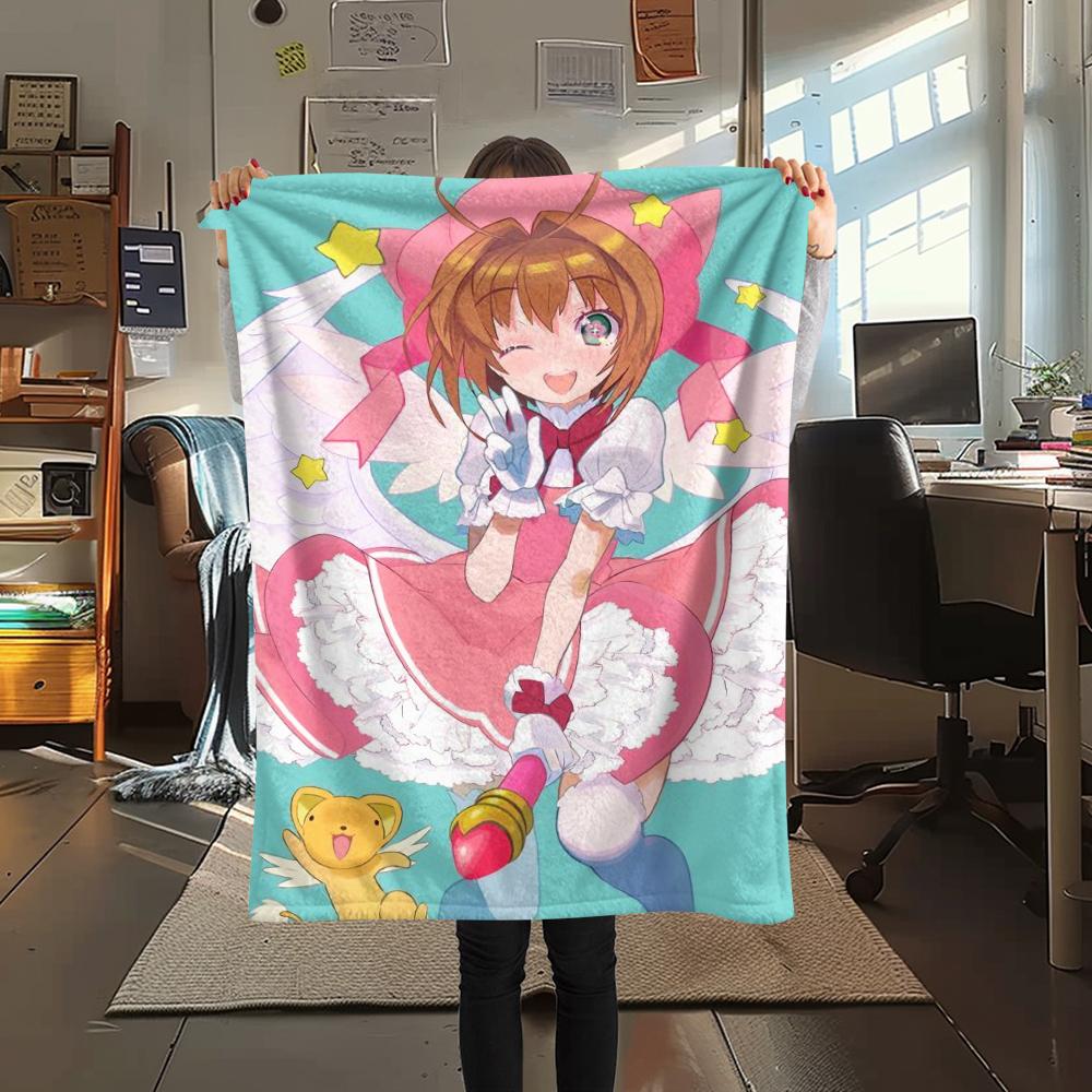 1Pc Cardcaptor Sakura Print Flannel Blanket, High Quality Comfortable for All Seasons, Home Decor, Warmth and Comfort, Perfect for Christmas Gifts