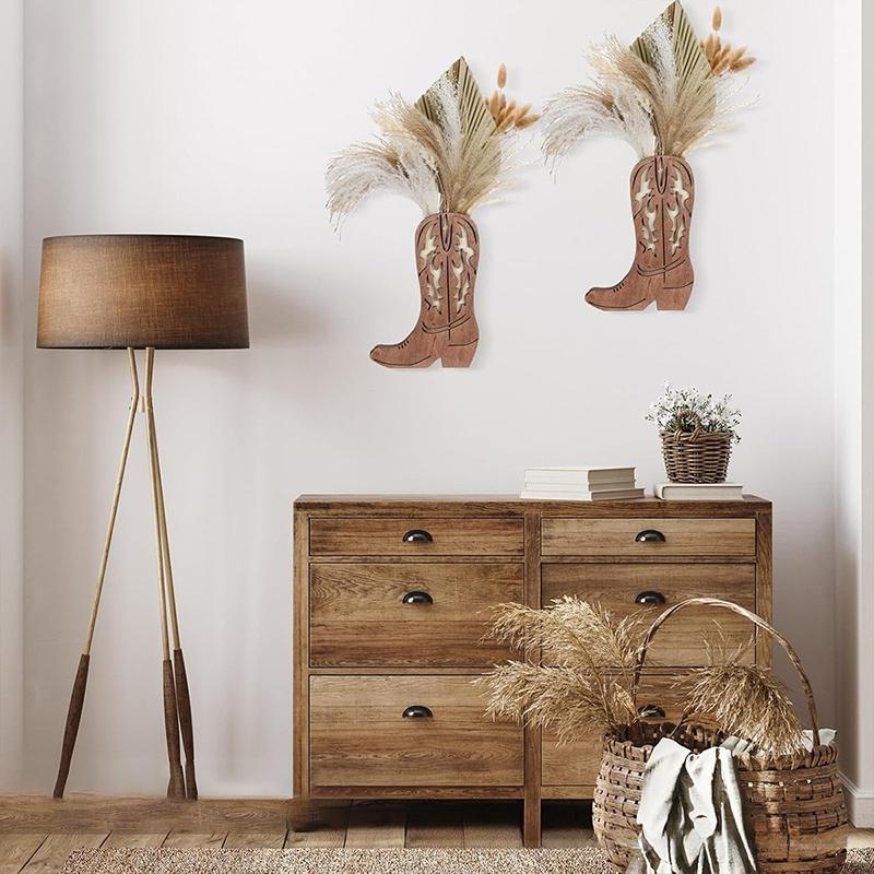 Wooden Cowgirl Cowboy Boot Vase Cowboy Boots Wall Planter Dried Flower Plant Shelf Wall Hanging Indoor Vase Hanging Art Ornament