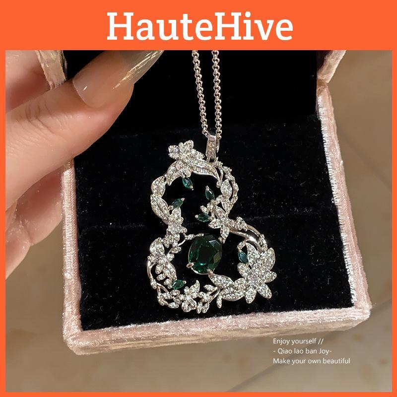 New Chinese Style Zircon Gourd Leaf Necklace For Women With Elegant Floral Pendant
