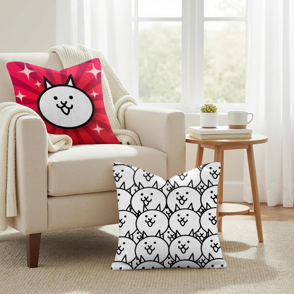 The BBattle Cats Cushion Cover Natural Linen Organic Fabric DoubleSided Printing Couch Pillow Covers Home Decor