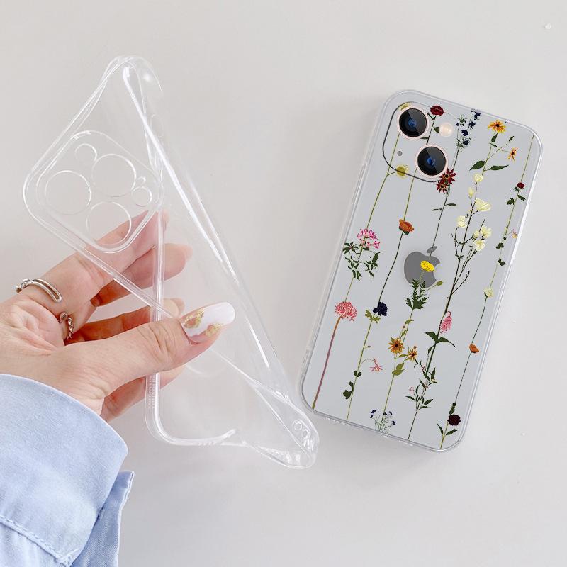 Simple flower vine iphone17 mobile phone case Apple 16promax hot-selling 15 transparent 13 soft case 12 protection